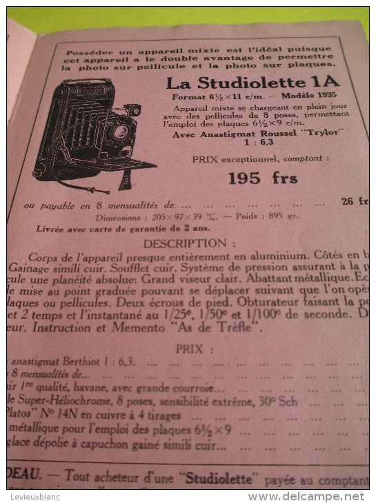 Catalogue /Photo-Plait/Paris-Opéra/ 1935           CAT68 - Appareils Photo