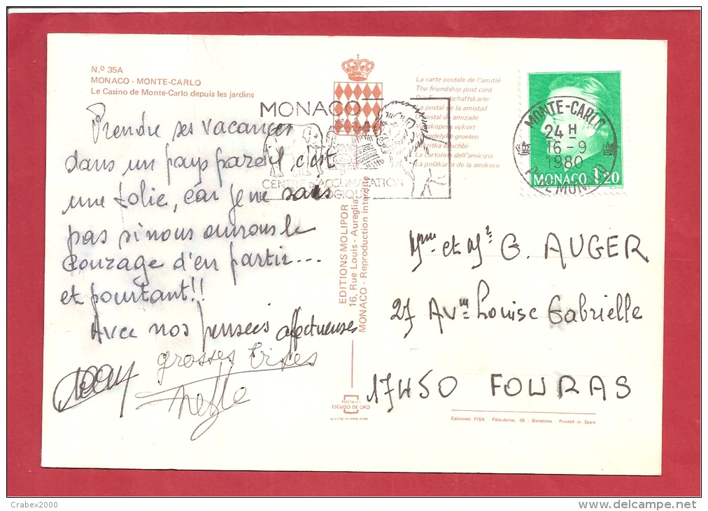 Y&T 1233    MONACO   Vers  FRANCE   Le   16  SEPTEMBRE 1980  2 SCANS - Cartas & Documentos