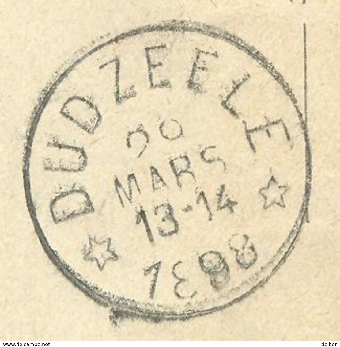 _ik120: * DUDZEELE * 28 MARS 13-14 1898 : Bericht Van Verblijfverandering> BRUGES 29 MARS 1898: Fragment Van Model Nr4 - Postmarks With Stars