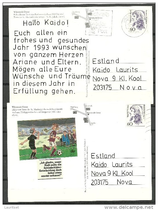 Deutschland 2 Ansichtskarten Wittstock Dosse 1993 Nach Estland Gesendet - Wittstock