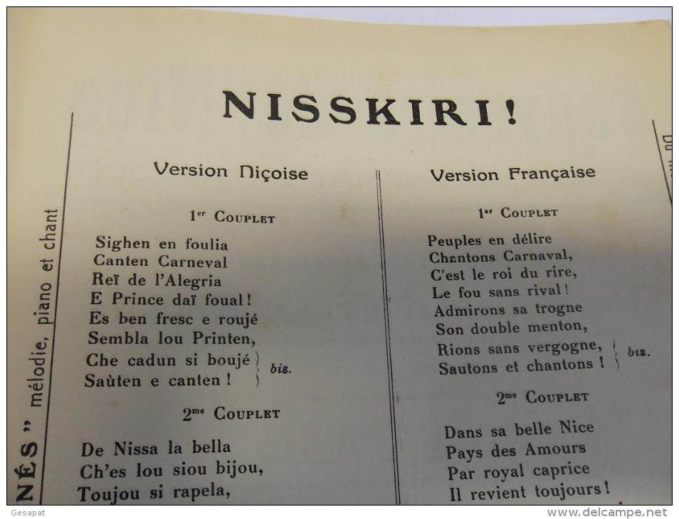 RARE PARTITION CARNAVAL DE NICE 1924  NISSKIRI DOUBLE VERSION DONT PATOIS NICOIS - Other & Unclassified