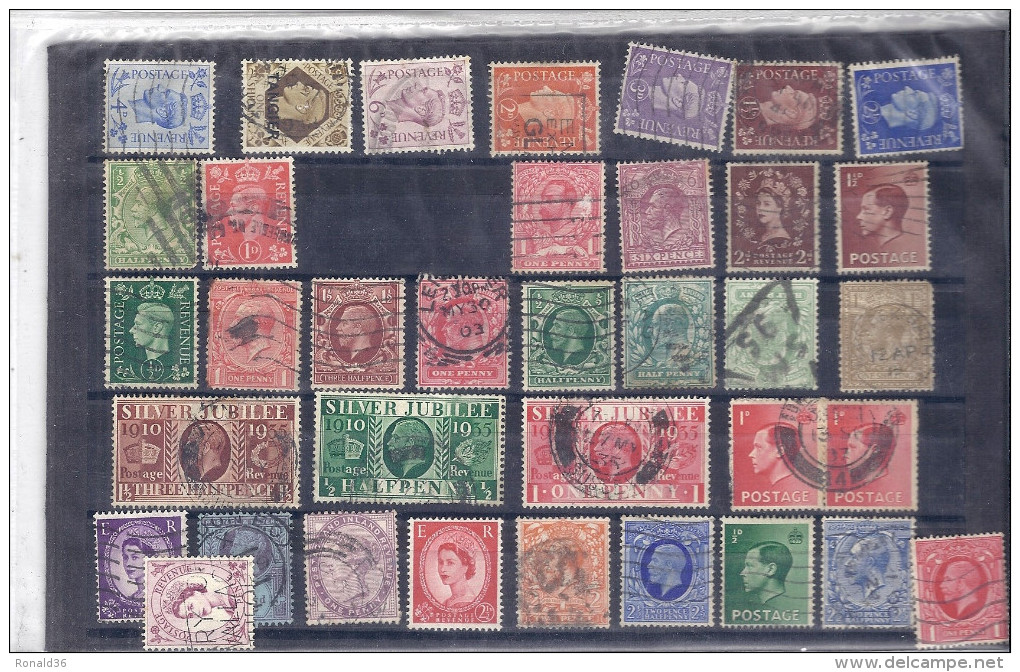 Timbre Poste GRANDE BRETAGNE Lot De 58 Timbres ANGLAIS Avec Trace Charnière Oblitérés  1 Bloc De 4 Roi Reine 1937 1935 - Verzamelingen