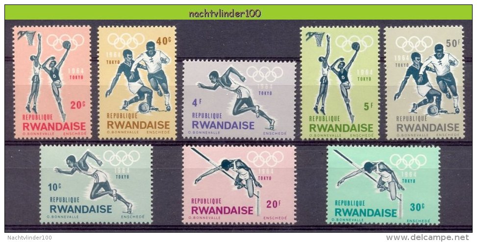 Mrd008 SPORT OLYMPISCHE SPELEN VOETBAL BASKETBALL RUNNING SOCCER FOOTBALL HIGH JUMP OLYMPIC GAMES RWANDA 1964 PF/MNH - Zomer 1964: Tokyo