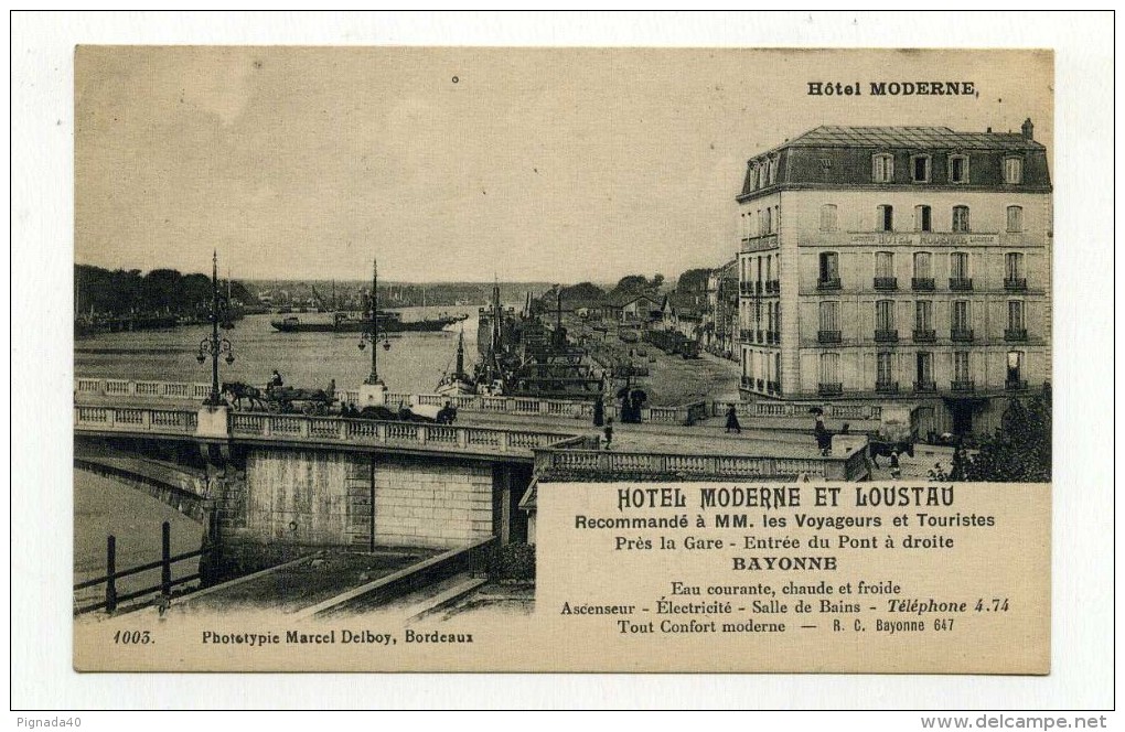 CP , PUBLICITE , Hôtel MODERNE Et LOUSTAU , Recommandé à MM. Les Voyageurs Et Touristes, BAYONNE - Publicité