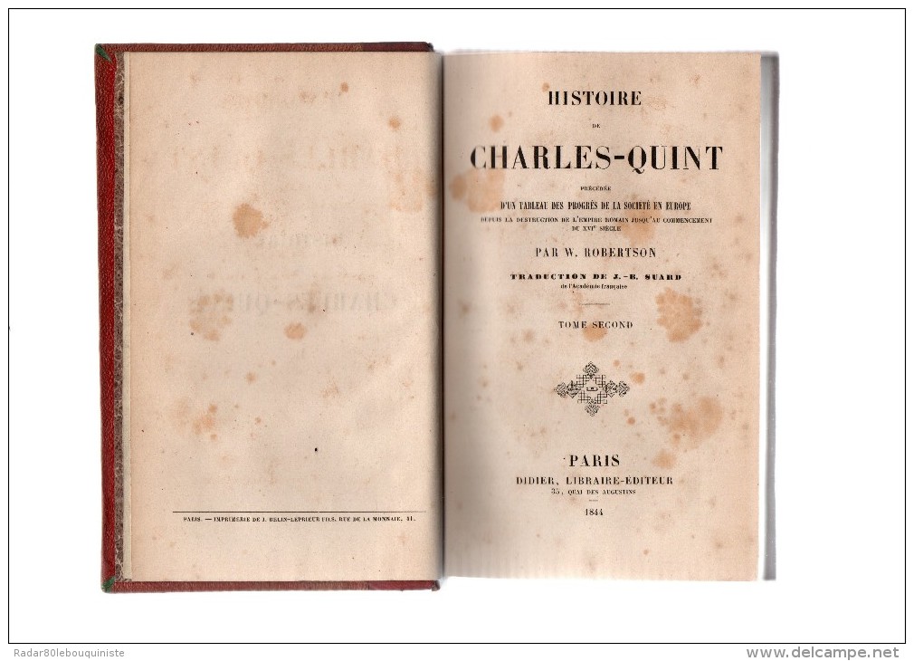 Histoire De Charles-Quint.par W.Robertson.2 Volumes.1844.in-12. - 1801-1900