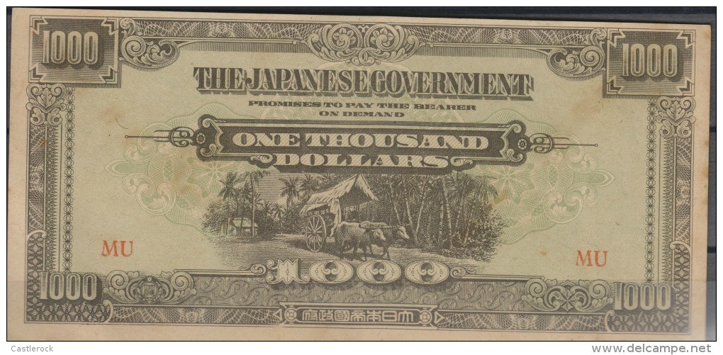 O) 1943 JAPAN-PHILIPPINES, 1000 DOLLARS-ONE THOUSAND DOLLARS, OX-STEERS, THE JAPANESE GOVERNMENT-RED MU, XF - Japan