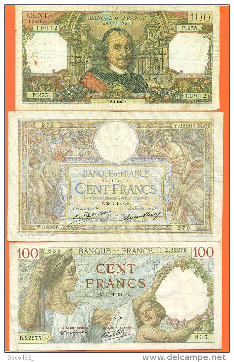 Lot De 3 Billets De Banque De France De100 Francs - 100 F 1939-1942 ''Sully''