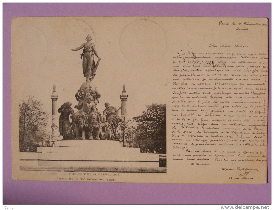 CPA Paris (75) - Statue "Triomphe De La République" - 1899 - Pécurseur 2 TP Type Sage Au Dos - Statues