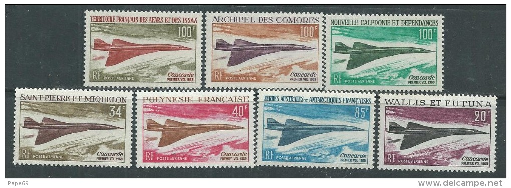 Grandes Séries Colonies Françaises :Avion Supersonique "Concorde" 1969 XX, Les 7 Valeurs Sans Charnière, TB - 1966 Satellite D1