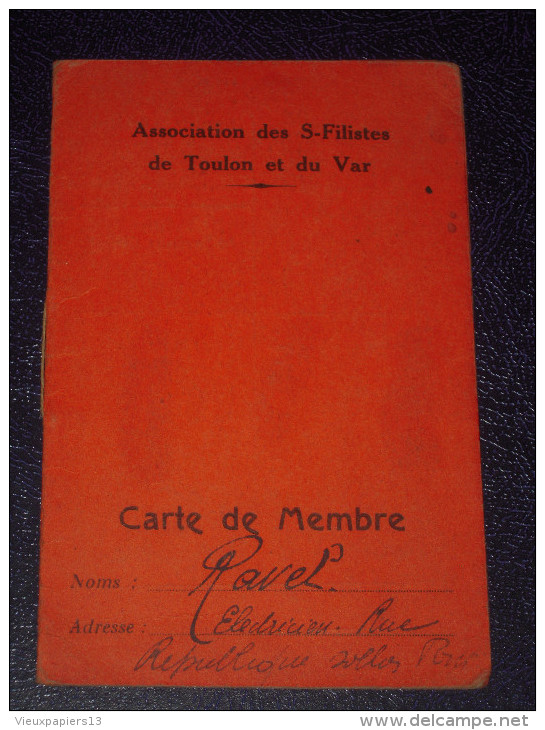 Radio TSF Rare Carte De Membre De 1932 Association Des S.Filistes De Toulon Et Du Var/Café De L'Amirauté Toulon - Andere & Zonder Classificatie