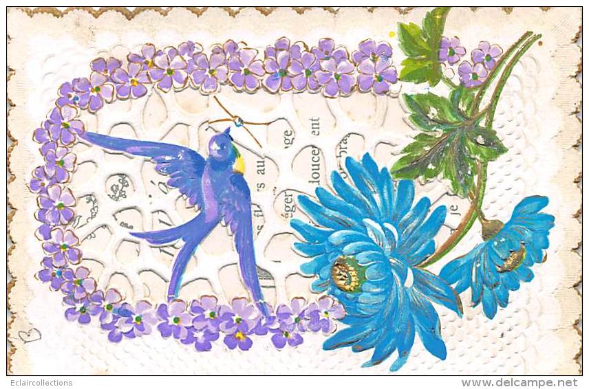 Carte Fantaisie A Rabat   Fleurs   Violettes   Hirondelle - A Systèmes