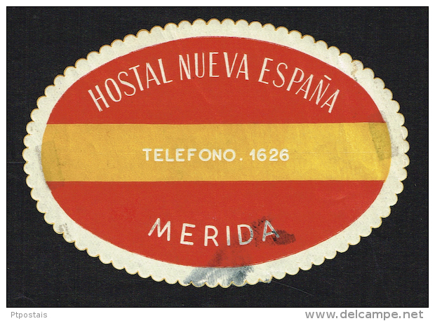 Hotel Nueva Espana Merida SPAIN - Vintage Luggage Label - 10*7 Cm - Hotel Labels