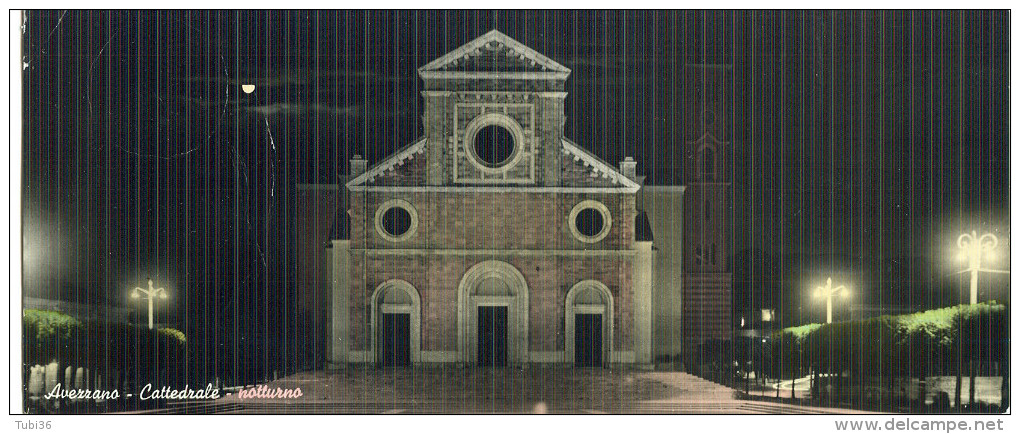 AVEZZANO, CATTEDRALE, NOTTURNO, COLORI VIAGGIATA 1958, TIMBRO POSTE AVEZZANO, PUCCINI £.25, FORMATO PANORAMICO - Avezzano