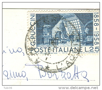 AVEZZANO, CATTEDRALE, NOTTURNO, COLORI VIAGGIATA 1958, TIMBRO POSTE AVEZZANO, PUCCINI £.25, FORMATO PANORAMICO - Avezzano