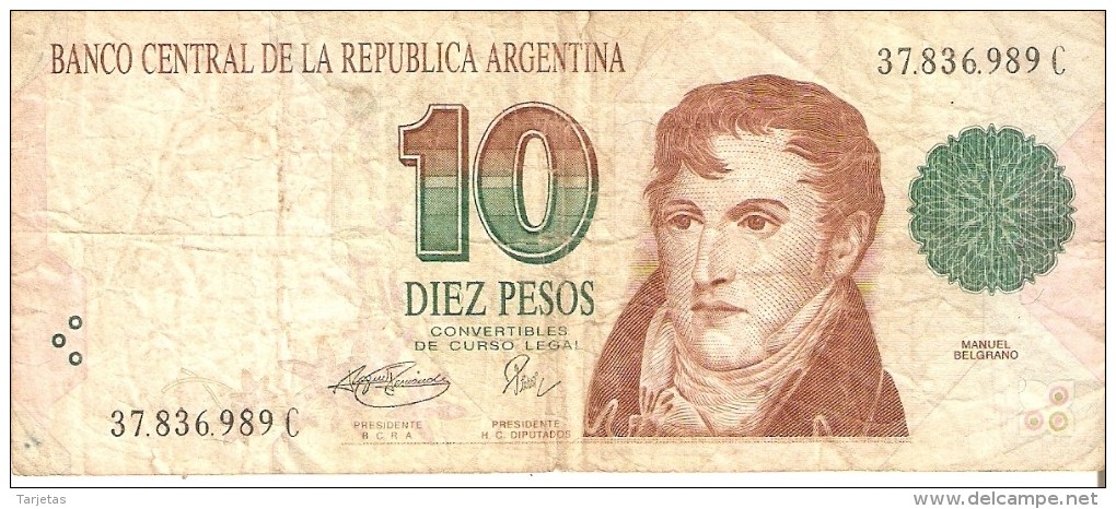 BILLETE DE ARGENTINA DE 10 PESOS CONVERTIBLES (BANKNOTE) - Argentina
