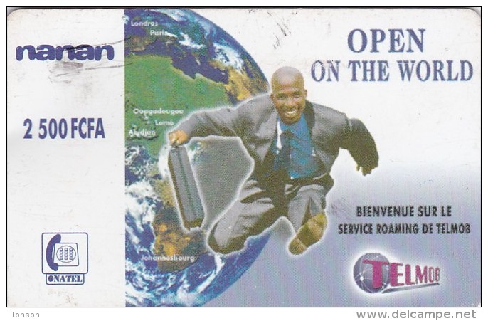 Burkina Faso, 2 500 FCFA, Onatel, Telmob, Open On The World, Globe , Runner, 2 Scans   Please Read - Burkina Faso