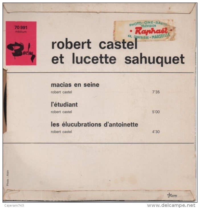 45T. Robert CASTEL Et  Lucette SAHUQUET.  Macias En Seine,  L'étudiant,  Les élucubrations D'antoinette - Autres - Musique Française