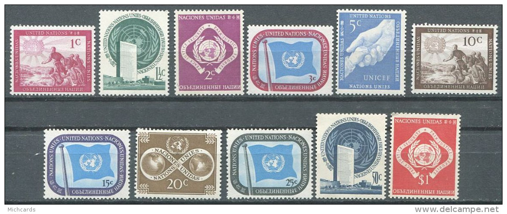 133 NATIONS UNIES 1951 - Drapeau ONU Unicef (Yvert NY 1/11) Neuf ** (MNH) Sans Trace De Charniere - Ongebruikt