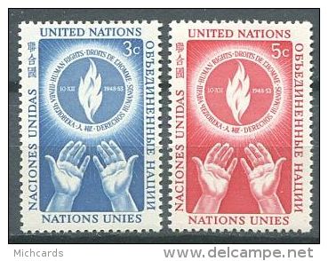 133 NATIONS UNIES 1953 - Main Flamme (Yvert NY 21/22) Neuf ** (MNH) Sans Trace De Charniere - Ongebruikt