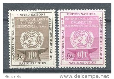 133 NATIONS UNIES 1954 - Symbole Du Travail OIT ILO (Yvert NY 27/28) Neuf ** (MNH) Sans Trace De Charniere - Ongebruikt