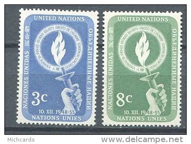 133 NATIONS UNIES 1955 -Flamme Main (Yvert NY 38/39) Neuf ** (MNH) Sans Trace De Charniere - Neufs