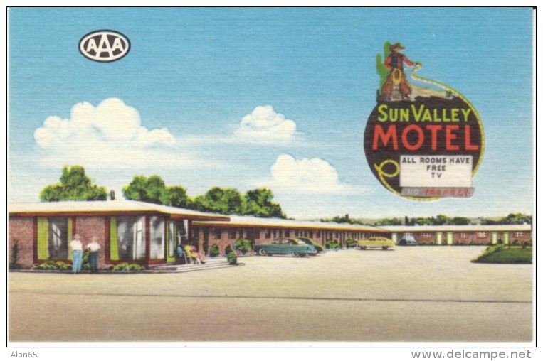 El Paso Texas, Sun Valley Motel, Lodging, Auto, C1950s Vintage Linen Postcard - El Paso