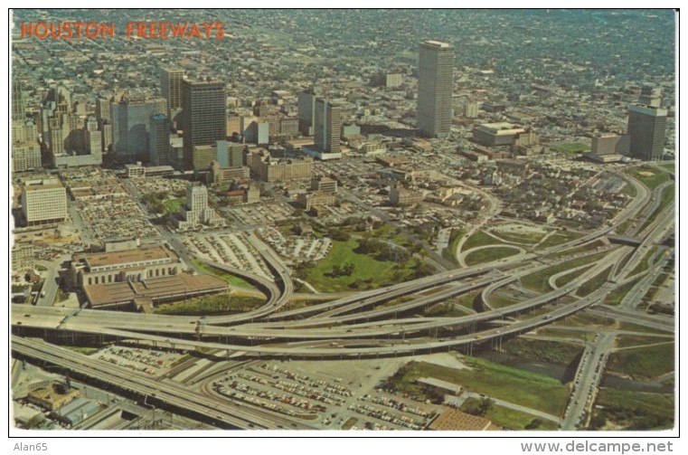 Houston Texas, Freeway Aerial View, Downtown, C1960s Vintage Postcard - Houston