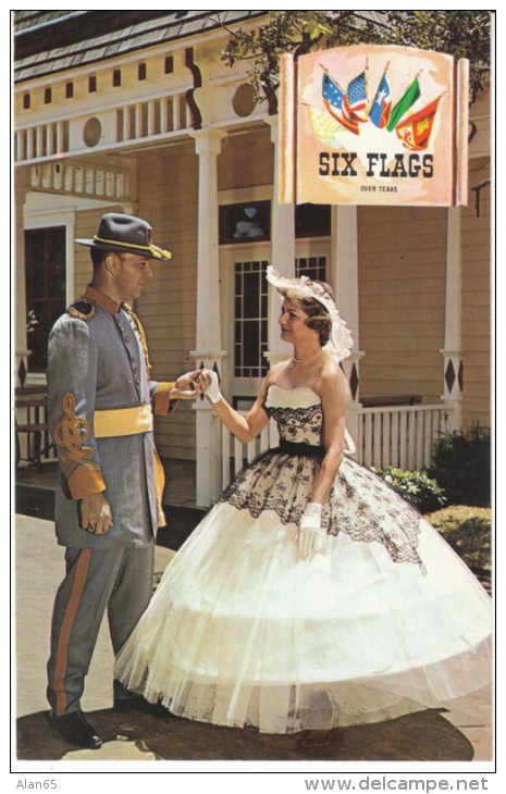 Dallas Texas, Six Flags Over Texas Theme Park, Confederate Section, Colonel &amp; His Lady, C1960s Vintage Postcard - Dallas