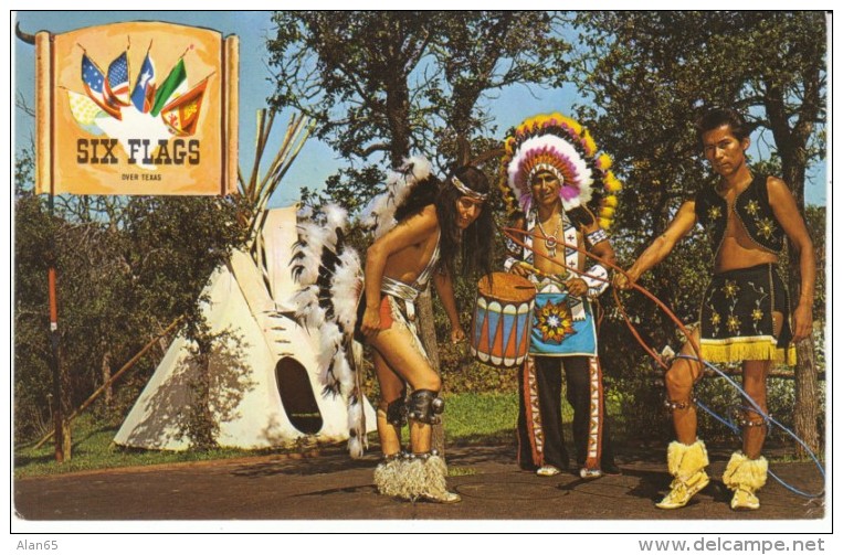 Dallas Texas, Six Flags Over Texas Theme Park, Indian Village Dancers, C1960s Vintage Postcard - Dallas