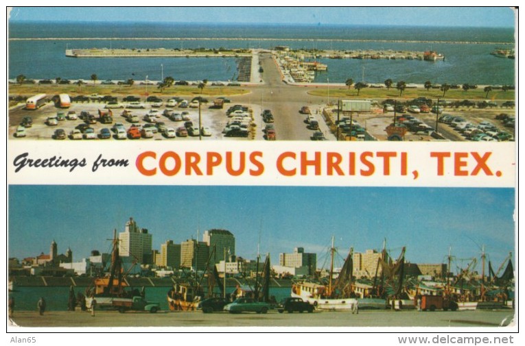 Corpus Christi Texas, View Of Docks, Auto, Aerial View Of T-Heads Jetty, C1950s Vintage Postcard - Corpus Christi