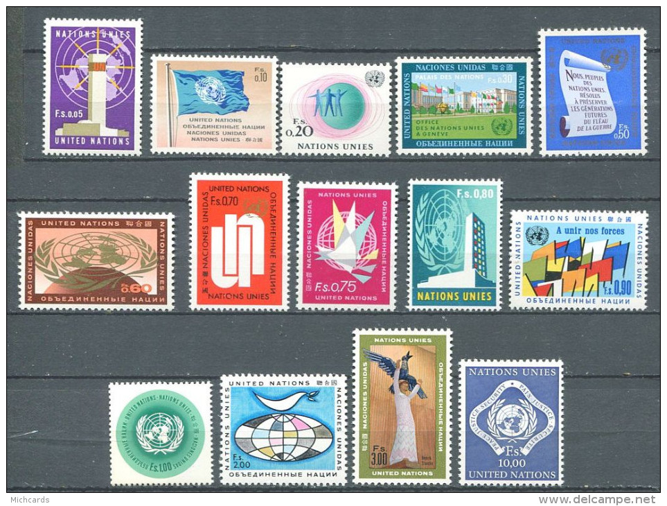 133 NATIONS UNIES 1969/70 - Geneve (Yvert GE 1/14) - Neuf ** (MNH) Sans Trace De Charniere - Nuevos