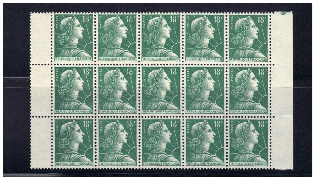 FRANCE 1958 Yv.1011a Bloc De 15 Timbres Neufs(**) TTB Marianne Of Muller,Sc.754 Bl.15 MNH XF - Unused Stamps