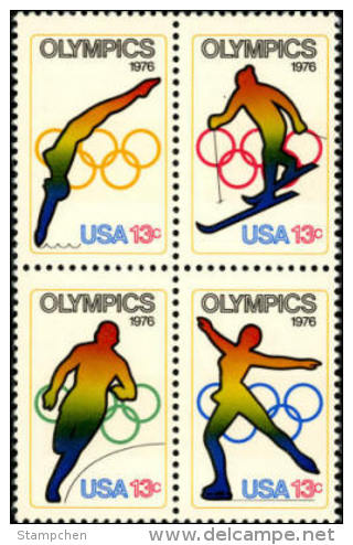 1976 USA Olympic Games Stamps Sc#1695-98 1698a Diving Skiing Running Skating Montreal Innsbruck - Duiken