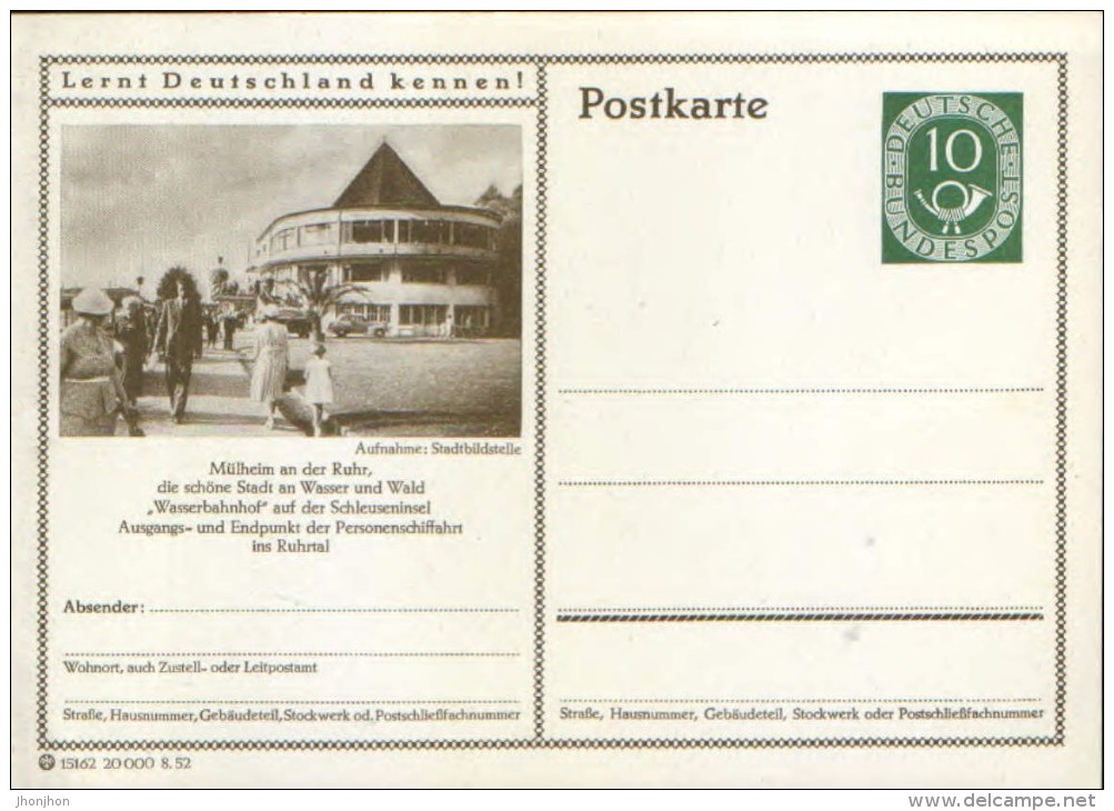 Germany/Federal Republic - Postal Stationery Postcard Unused 1952 - P17, Mülheim An Der Ruhr - Cartes Postales Illustrées - Neuves