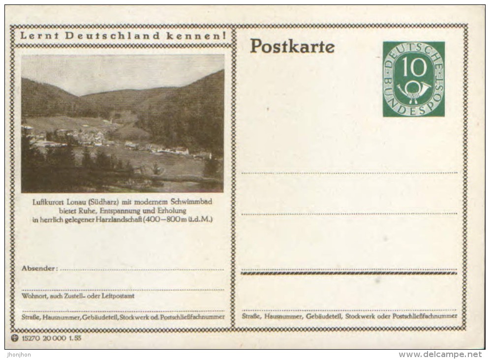 Germany/Federal Republic - Postal Stationery Postcard Unused 1952 - P17, Luftkurort Lonau - Geïllustreerde Postkaarten - Ongebruikt