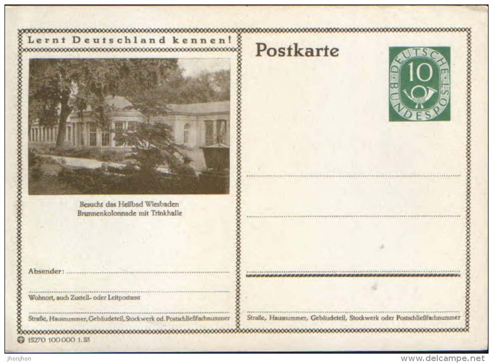 Germany/Federal Republic - Postal Stationery Postcard Unused 1952 - P17,  Besucht Das Heilbad Wiesbaden - Geïllustreerde Postkaarten - Ongebruikt