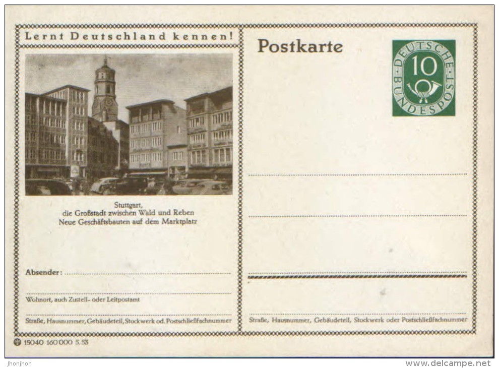 Germany/Federal Republic -  Stationery Postcard Unused 1952 - P17, Stuttgart, Neue Geschäftsbauten Auf Dem Marktplatz - Cartes Postales Illustrées - Neuves