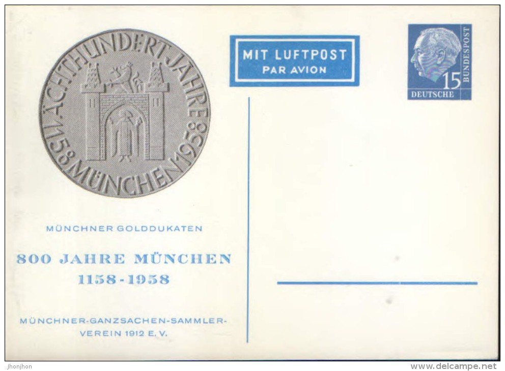 Germany/Federal Republic - Postal Stationery Private Postcard Unused 1958 - PP ,800 Jahre München 1158-1958 - Private Postcards - Mint