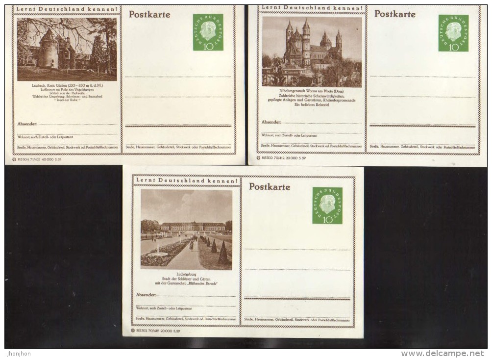 Germany/Federal Republic -lot / 9 Pieces Postal Stationery Postcards Unused - 4/scans - Cartes Postales Illustrées - Neuves