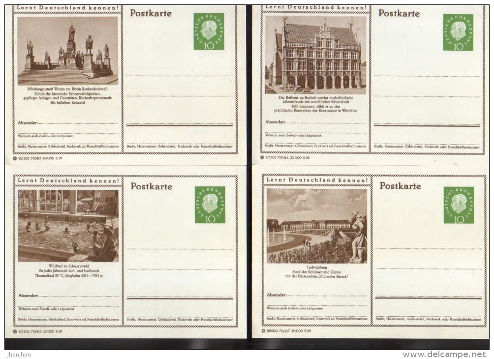 Germany/Federal Republic -lot / 9 Pieces Postal Stationery Postcards Unused - 4/scans - Cartes Postales Illustrées - Neuves