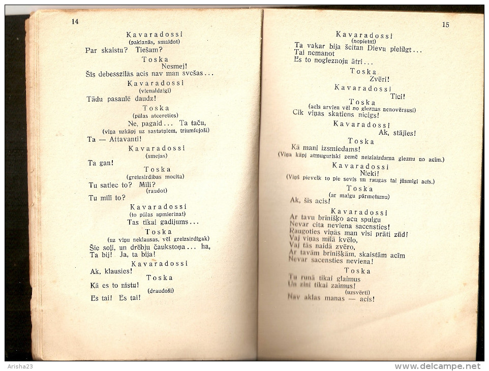 Latvia Old Book Dzhakomo Puchini MUSICAL Operetta DRAMA TOSKA 64 Pages - Publisher J. Roze Riga - Théâtre