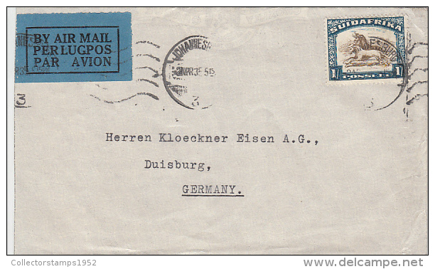 1386- COWS, STAMP ON COVER, 1935, SOUTH AFRIKA - Lettres & Documents