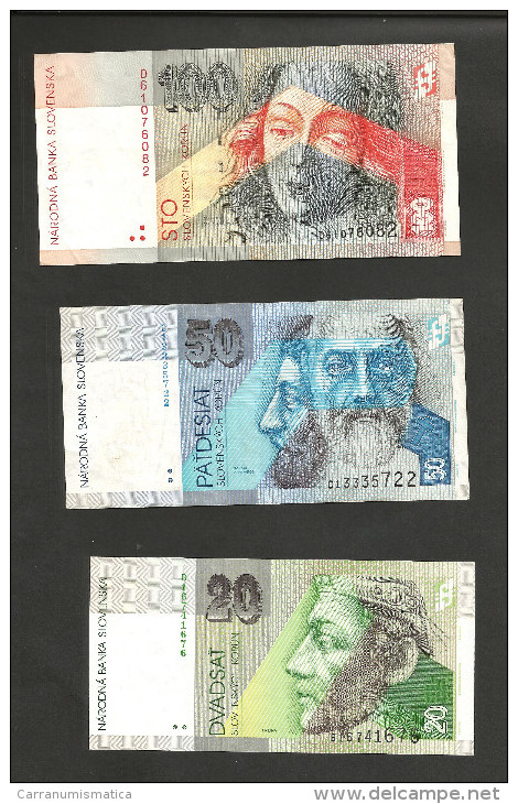 [NC] SLOVAKIA / SLOWAKEI - 20 / 50 / 100 KORUN (1993 / 1996) LOT Of 3 DIFFERENT BANKNOTES - Eslovaquia
