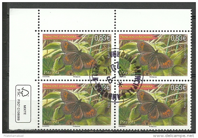 ANDORRA- CORREO FRANCES  BLOQUE DE 4 SELLOS O SIMILAR MATASELLADOS  PITAVOLA  2014 (.C.09.14) - Used Stamps