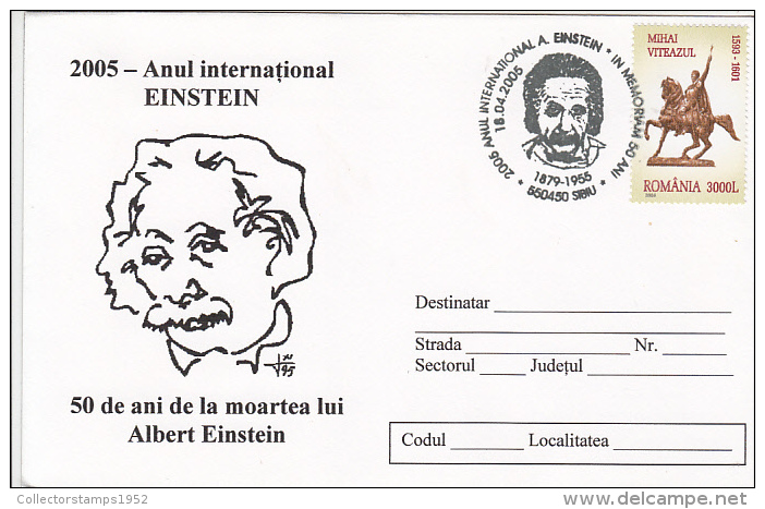 1456- ALBERT EINSTEIN, SCIENTIST, INTERNATIONAL DAY, SPECIAL COVER, 2005, ROMANIA - Albert Einstein