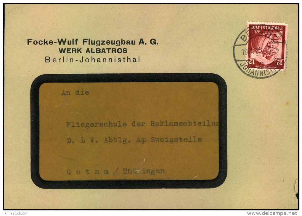 1935: Brief Ab BERLIN-JOHANNISTHAL Mit Absendereindruck ""Focke-Wulf Flugzeugbau A.G. WERK ALBATROSS"" An Die Fliegersch - Altri & Non Classificati