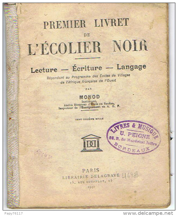 PREMIER LIVRET DE L ECOLIER NOIR  Imprimerie DELAGRAVE    VILLEFRANCHE DE ROUERGUE - 1901-1940