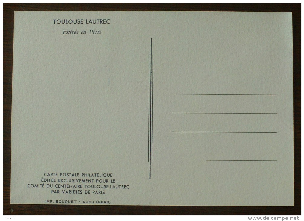 Carte 1965 - YT N°1426 - GALA DE L'UNION DES ARTISTES / TOULOUSE LAUTREC - PARIS - Cachets Commémoratifs