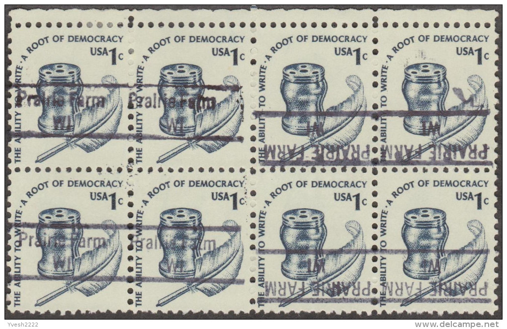 Etats-Unis 1977  Y&T 1180. Préoblitération « Prairie Farm WI », Bloc De 8 Donc 4 Renversées. La Liberté D´écrire Encrier - Agriculture