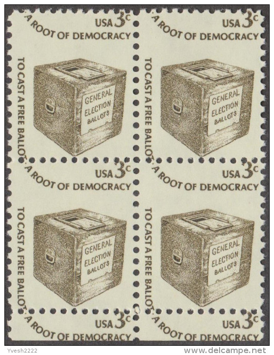 Etats-Unis 1977  Y&T 1182. Bloc De 4, Piquage à Cheval. Urne électorale - Errors, Freaks & Oddities (EFOs)